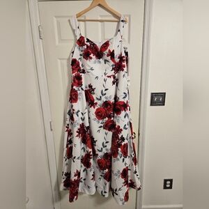 Xtraordinary White With Red Rose Maxi Formal Dress Size 21W NWT POCKETS